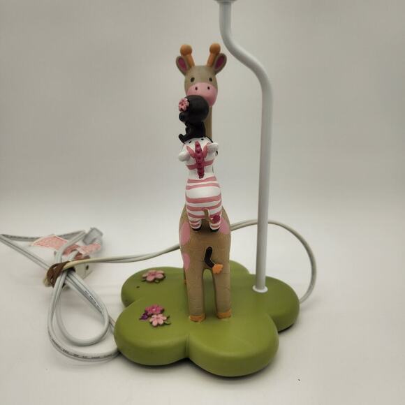 Kids Line Safari Theme Table Lamp Giraffe Monkey Pink Hippo Pink & Green Nursery - Picture 4 of 11
